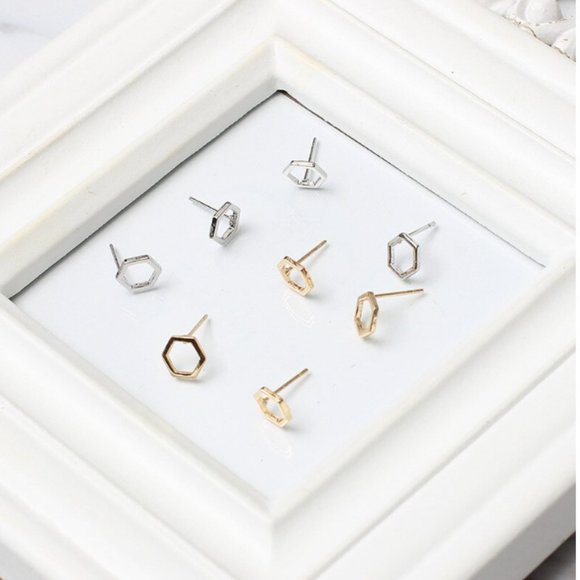 "6 Points" Minimalist Hexagon Simple Stud Earrings - Picture 7 of 7